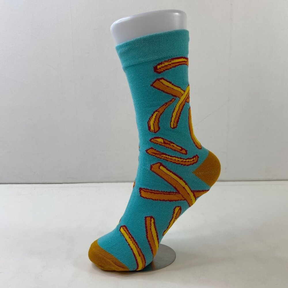 Turquoise Crew Socks With Funny French Fry Print